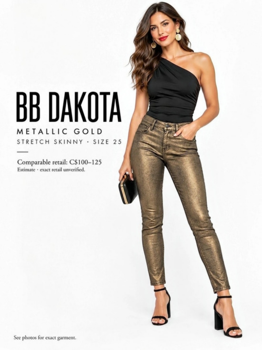 BB Dakota Metallic Gold Stretch Skinny Jeans Waist 25